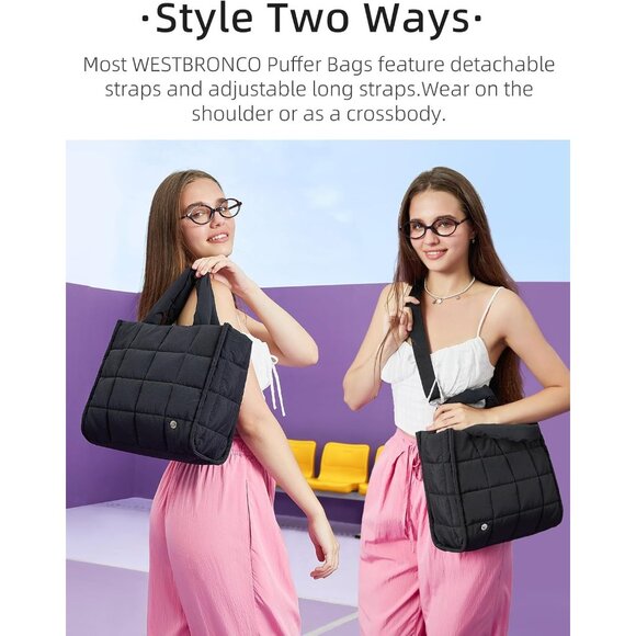 Elegant Women's Quilted Nylon Tote Bag - Stylish Weekender & Overnight Companion - Picture 5 of 6